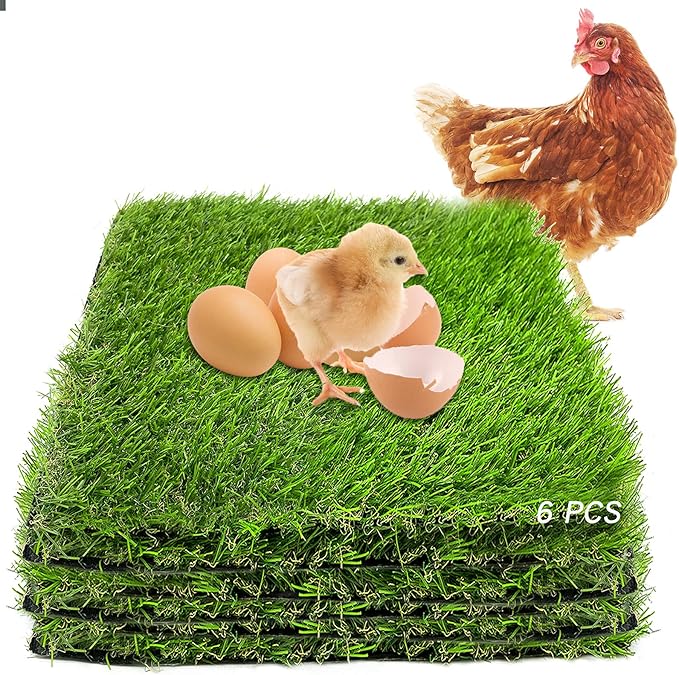 PINVNBY Washable Chicken Nesting Box Pads 6 Pcs Reusable Hens Nest Bedding Artificial Grass Rug Carpet Fake Synthetic Turf Mat for Chickens Coop Garden Lawn Indoor Outdoor(12 x 12 x 0.78 Inches)