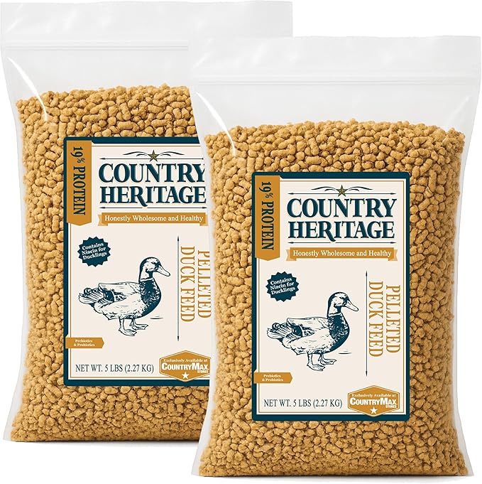 Country Heritage Duck Feed – Pellets for All Life Stages (19% Protein with Prebiotics & Probiotics, Do Not Float) (10 Pounds)
