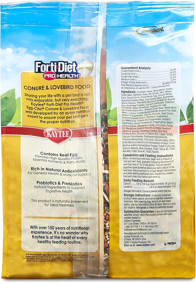 Kaytee Forti-Diet Pro Health Egg-Cite Pet Conure & Lovebird Food,3 Pound,(Pack of 2)