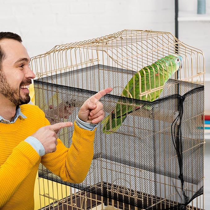 Catcan 2 Pack Bird Cage Seed Catcher Guard, Bird Cage Cover,Heavy Duty Adjustable Nylon Mesh Netting Seed Catche for Parrot Parakeet Macaw African(L-94.4’’*14.9’’)