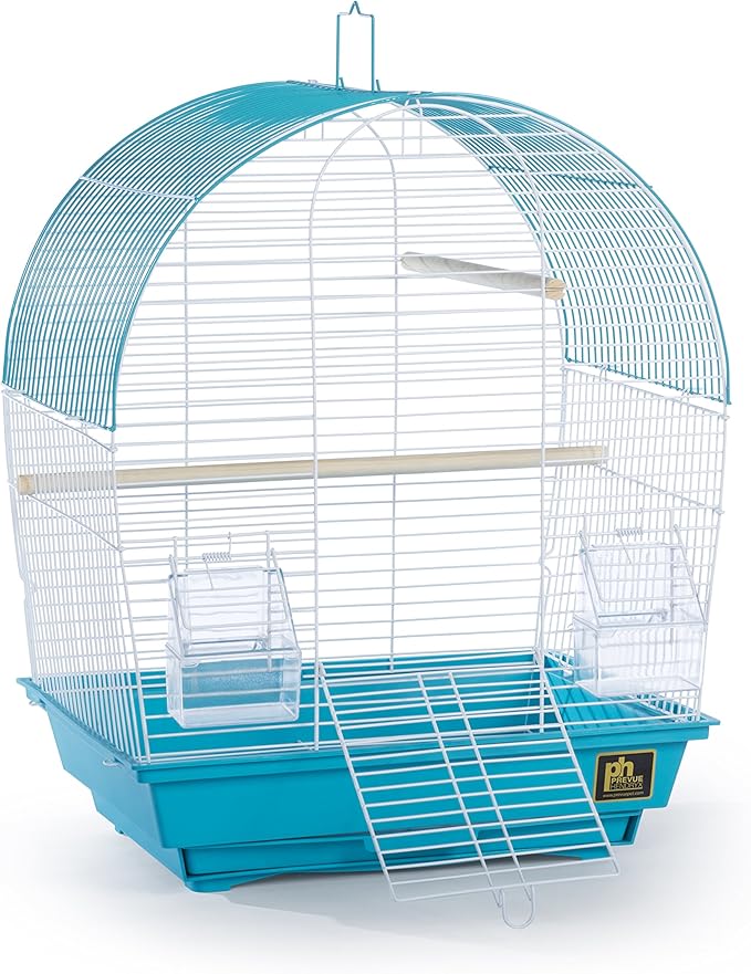Prevue Pet Products South Beach Dome Top Bird Cage - Ideal for Parakeets, Finches, Budgies, & Canaries, Small & Portable Indoor Bird Cage, Functional Permanent or Travel Bird Cage - White & Teal