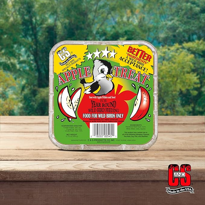 C&S Apple Suet Treat, Wild Bird Food for Fruit-Loving Bluebirds, Thrashers, Tanagers, Wrens and Robins, 11.75 Ounces, Pack of 8