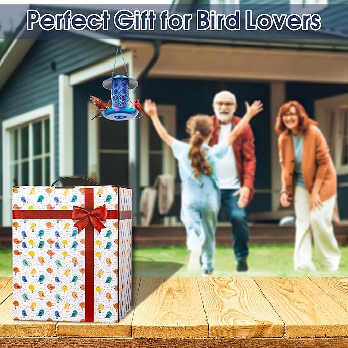 Ottsuls Solar Bird Feeder for Outdoors Hanging, Metal Wild Cardinals Garden Lantern Weatherproof, Decro Solar Birdfeeders as Gift Idea for Women Mom Grandma Bird Lovers (Update Version Blue)