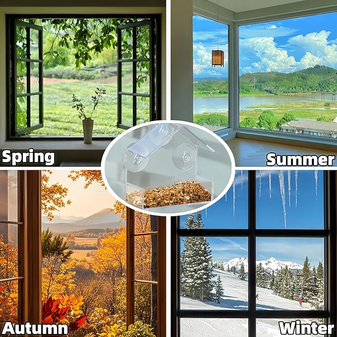 2 Pack Window Bird Feeder for Outdoors Clear Feeders Window Mounted with Strong Suction Cups Fummingbird Feeder Acrylic Birdfeeders for Viewing Wild Birds Outside, Interactive Cat Toys