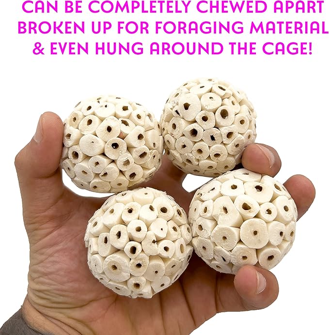 5104 Small Sola Bird Balls Pk4 - Handcrafted Foraging Bird Foot Toys, Natural sola Wood Balls, Crafted from air Dried Pieces, Lightweight, Breaks Apart, Versatile, Great for Small & med Size bids