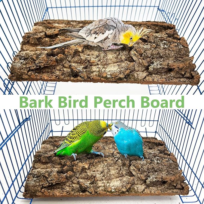 Cork Bark Perch for Birds 16"X12" Natural Cork Chewing Toy 2 PCS Flat Budgies Bark Seat Board Wood Bark Background Decor Panel Birdcage Accessories for Parakeet Lovebirds Cockatiels Conures