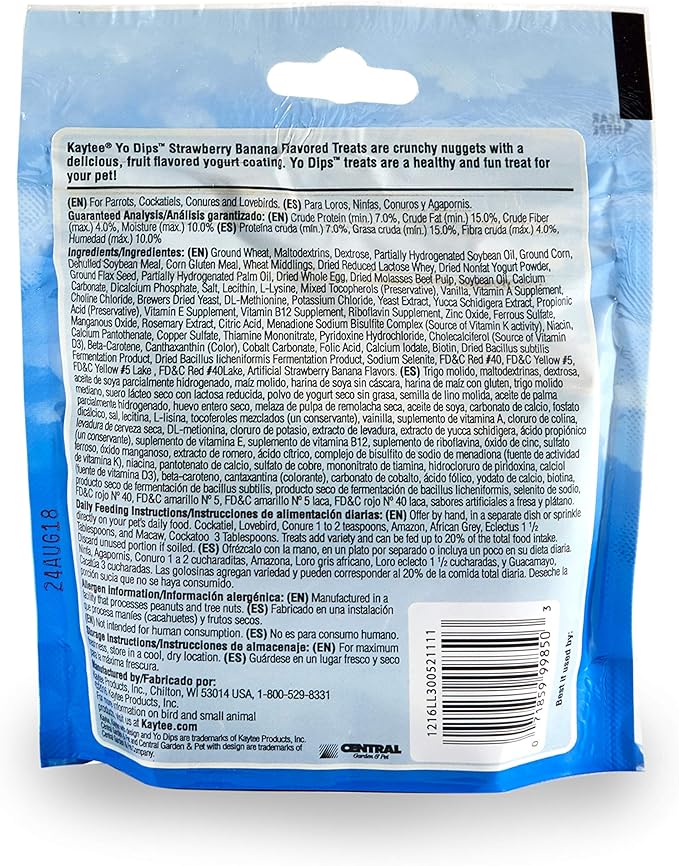 Kaytee Yo Dips Strawberry/Banana Flavor Yogurt Dipped Treat for Pet Birds, 3.5 oz (Pack of 2)