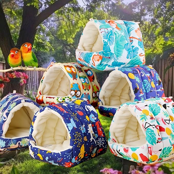 Bird Nest Plush Snuggle Hanging Hammock Bird Cave Parrot Sleeping Bed Shed Hut Hanging Tent for Hamster Parrot Macaw Budgies Parakeet Cockatiels Lovebird-Flamingo (Dark Blue)