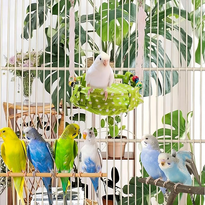Bird Nest for Cage Parakeets Sleeping Bed Hanging Bird Hammock Parrot Bed Nest Wooden Perch Stand Swing for Conure, Budgie, Lovebird, Finch, Small Pets-Round