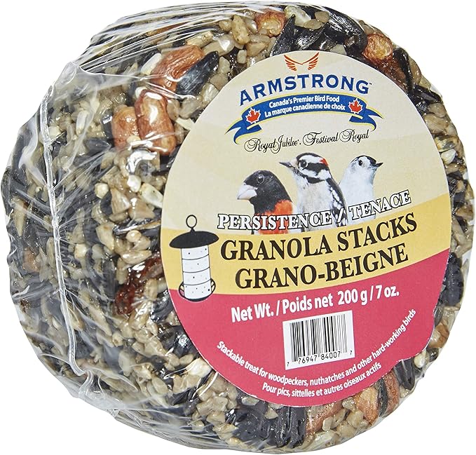 Armstrong Wild Bird Food Royal Jubilee Persistence Granola Stack, 7.05oz – High-Energy Treat with Black Oil Sunflower Seeds, Peanuts & Fruit - Ideal for Granola Stack Feeders