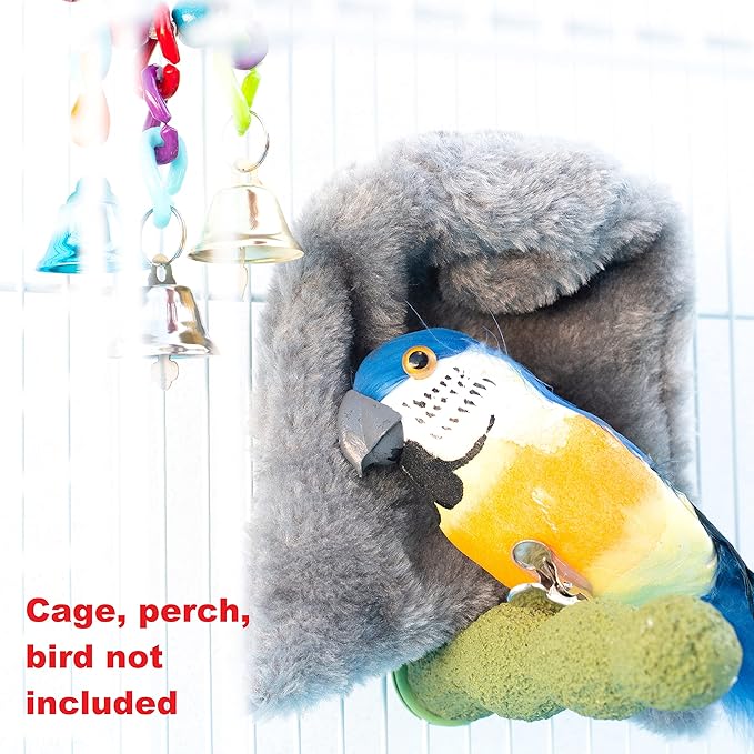 Bird Blanket Cozy Warm Plush Cuddle Nest Hanging Toy Fleece Sunggle Hut House Bed Hammock Shelter for Parakeet Cockatiel Grey Toy for Bird Cage Comfort Corner Large Medium Small (Large)