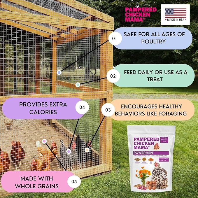 Backyard Chicken High Protein Herbal Treat with Dried River Shrimp, Black Soldier Fly Larvae, Mealworms, Basil, Hibiscus Flowers, Rose Petals (PowerHen) (8 pounds)