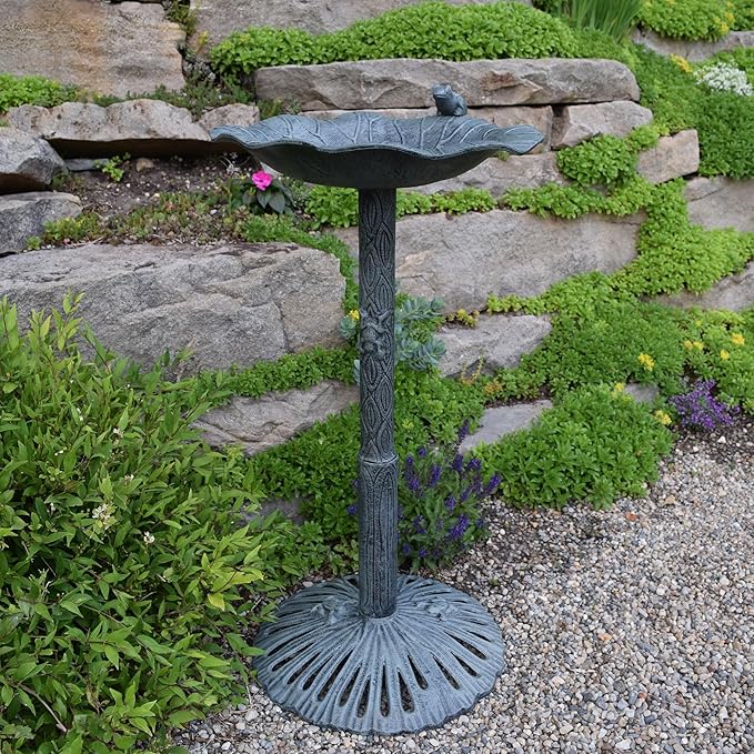 Oakland Living Frog Bird Bath, Verdi Grey