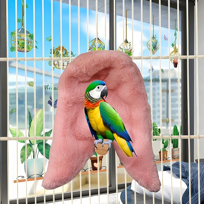 2Pcs Bird Blanket for Cage Bird Cozy Corner Fleece Parrot Snuggle Hut Warm Bird Nest House Bed Hanging Hammock Bird Shelter Bed for Parakeets Cockatiels Conure Lovebird Finch-Pink&Grey