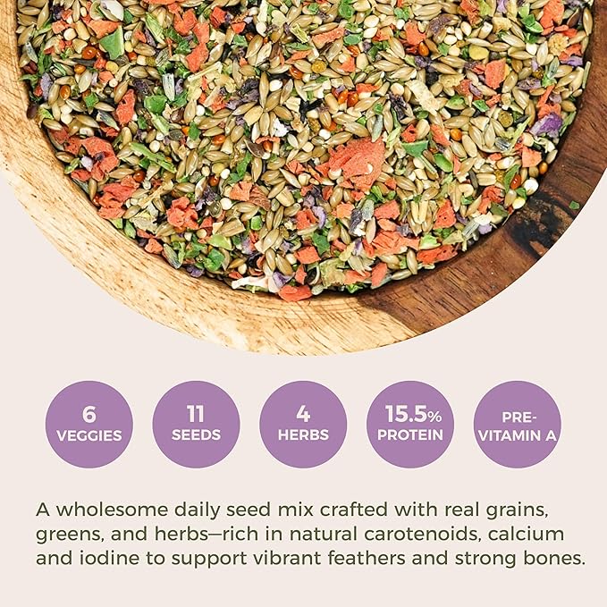 Freeze-Dried Chop & Seeds for Parakeet | Low Fat Food with Beta-Carotenoids, Calcium & Iodine | All Natural for Budgies & Small Parrots | Feather & Bone Health (2 lbs)