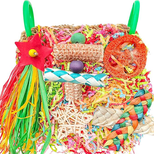 Parakeet Toys, Bird Toy Conure Grass Mat Budgie Shredder Hanging Set Cockatiel Foraging Toys Parrot Climbing Wall Toy Lovebird Cage Accessories for Small Birds