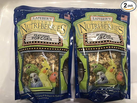 LAFEBER'S Gourmet Nutri-Berries with Popcorn for Parakeet, Cockatiel & Conures 4 oz - Pack of 2