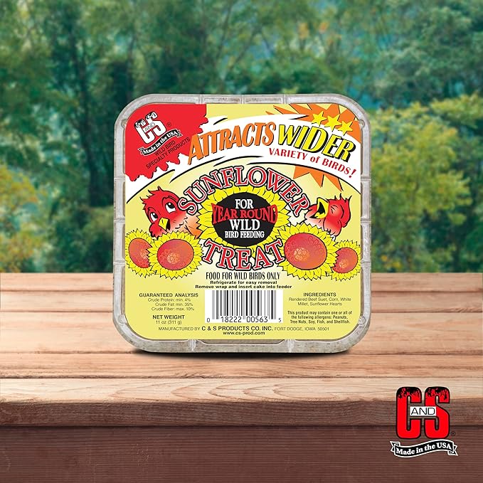 C&S Sunflower Suet Treat, for Chickadees, Nuthatches, Tufted Titmice, Woodpeckers, Wrens, Warblers, Brown Creepers, Northern Flickers, Pine Grosbeaks, Jays and More, 11 Ounces, Pack of 8