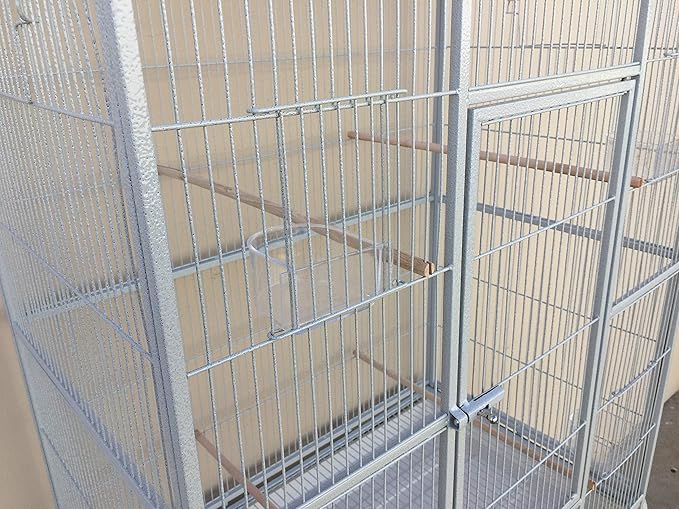 Extra Large Double Flight Bird Wrought Iron Double Cage w/Slide Out Divider 3 Levels Bird Parrot Cage Cockatiel Conure Bird Cage 63" Lx19 Dx64 H W/Stand on Wheels