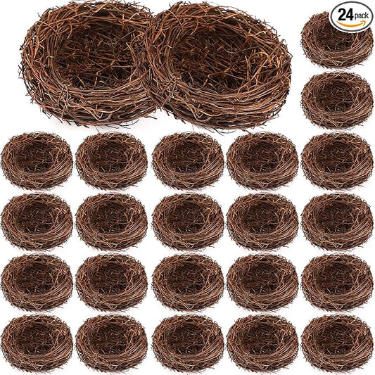 Gerrii 24 Pcs Artificial Bird Nests for Crafts Mini Faux Rattan Bird Nest Decoration for Easter Home Decor Fairy Garden Accessories Terrarium DIY Craft Supplies Wedding Table Centerpieces (4 Inch)