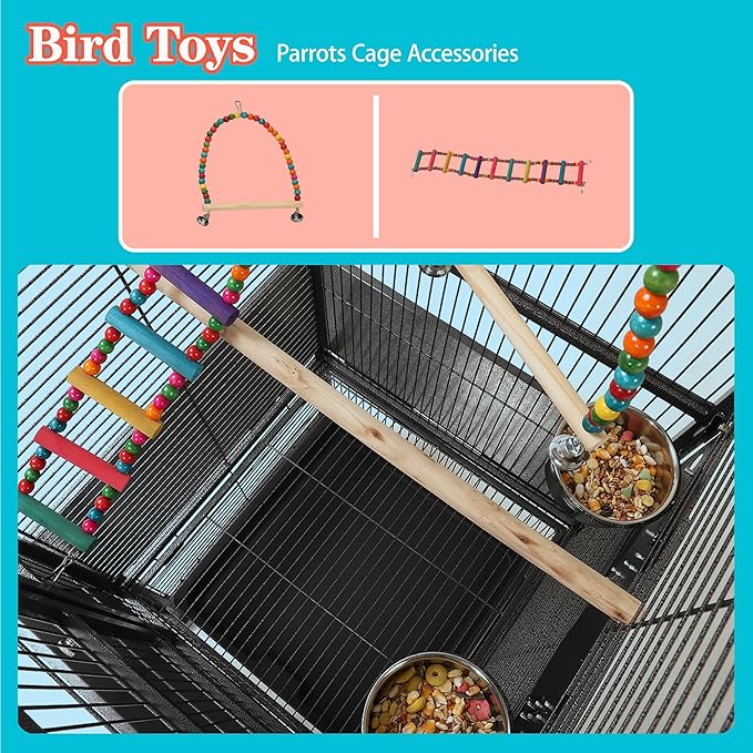 Large Bird Cages for Parrots,Bird Flight Cage for Parakeets,Cockatiel Cage for Birds,Large Parakeet Cage with Stand,Parrot Cages Cover,Seed Catcher,Toys,Feeders,Trays for Conure Canary Lovebird Budgie