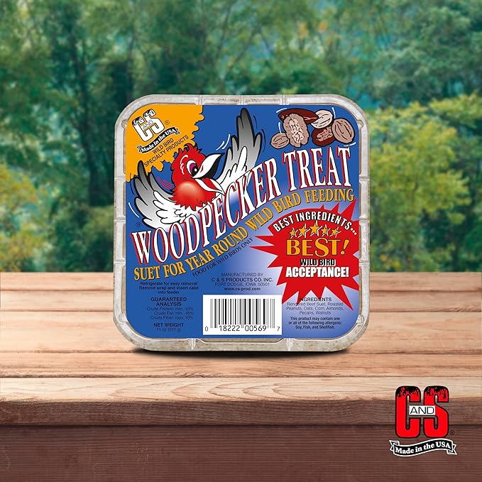 C&S Woodpecker Suet Treat, Outdoor Wild Bird Food for Woodpeckers, Flickers and More, 8 Pack