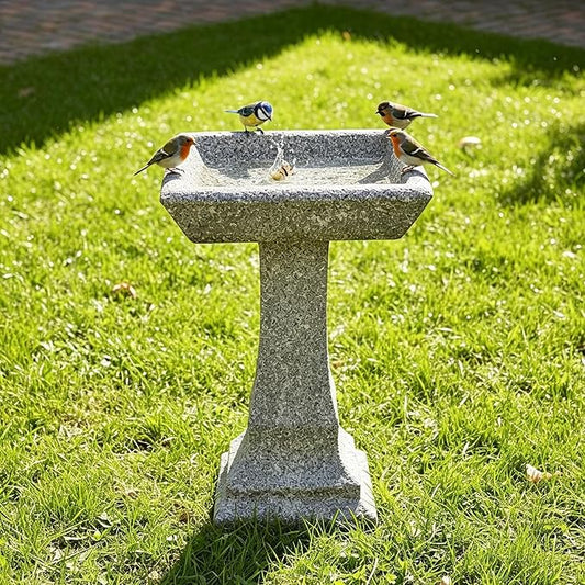SKYFIRE 22.8" Tall Square Bird Bath, Concrete Freestanding Pedestal Birdbath, Modern Granite-Look Outdoor Bird Bath Bowl for Garden, Patio, Yard & Lawn Decor - 15" Dia. x 22.8" H