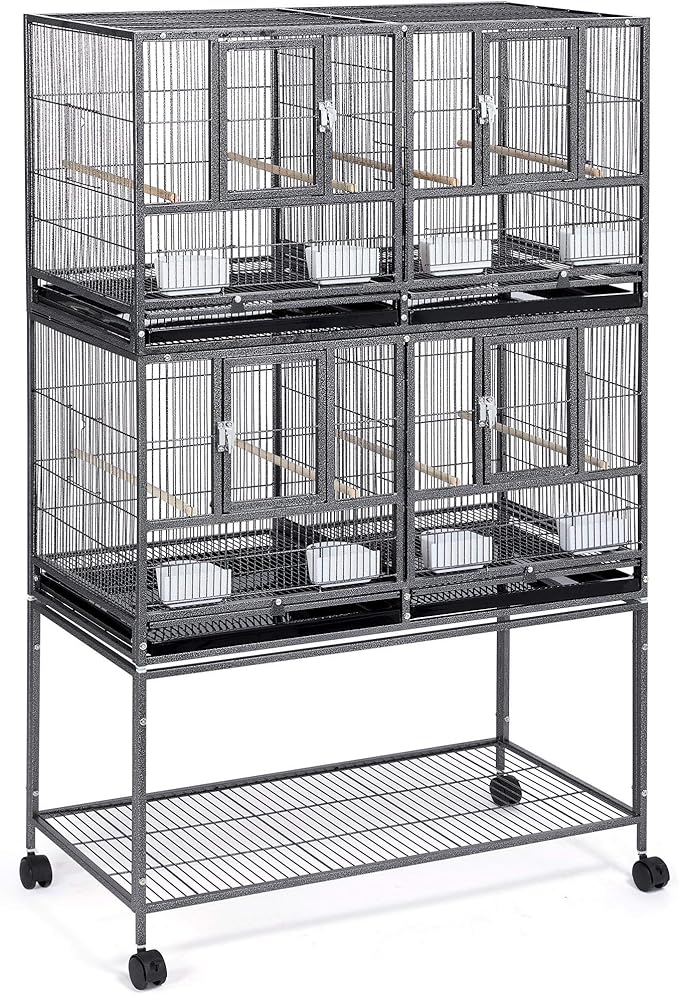Topeakmart 2 Pack Divided Breeder Parakeet Canary Lovebird Finch Budgie Bird Cages W/Rolling Stand