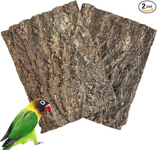 Cork Bark Perch for Birds 16"X12" Natural Cork Chewing Toy 2 PCS Flat Budgies Bark Seat Board Wood Bark Background Decor Panel Birdcage Accessories for Parakeet Lovebirds Cockatiels Conures