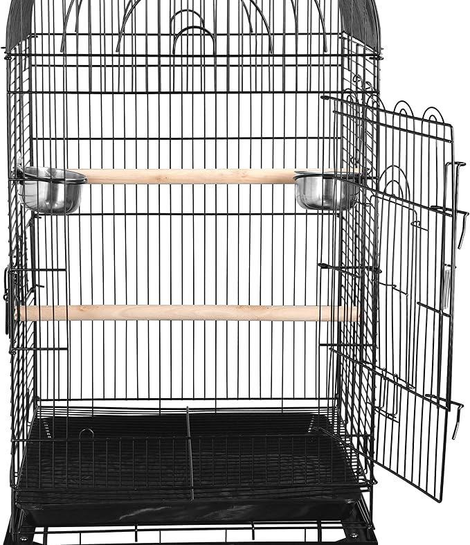 63.5 Inches Medium Bird Cage Open Top Parrot Cage with Detachable Stand, Rolling Wheels Lovebird Cockatiel Quaker Sun Parakeet Green-Cheek Conure Cage