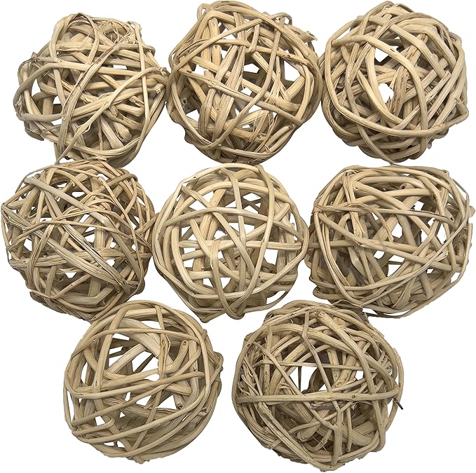 5055 Medium Natural Vine Balls Pk8 - Handwoven natural rattan vine balls, Easy to chew and break, Stuffable, Lightweight, Great for Sm to Med size pets Budgie Finch Lovebird Parrotlet Caique Conure
