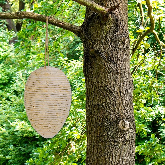 Brownlily 2 Pack Woven Corn Husk Wasp Nest - Sturdy Foam Core Holds Shape, Waterproof Hanging Hornet Deterrent for Patio, Garden, Porch - Rope Woven