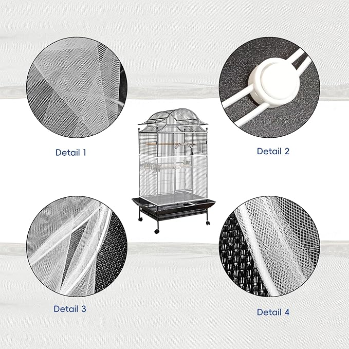 Adjustable Birdcage Seed Feather Catcher Bird Cage Net Cover Soft Skirt Guard Birdcage Nylon Mesh Netting for Parrot (118 x 39.4 Inch) (White)