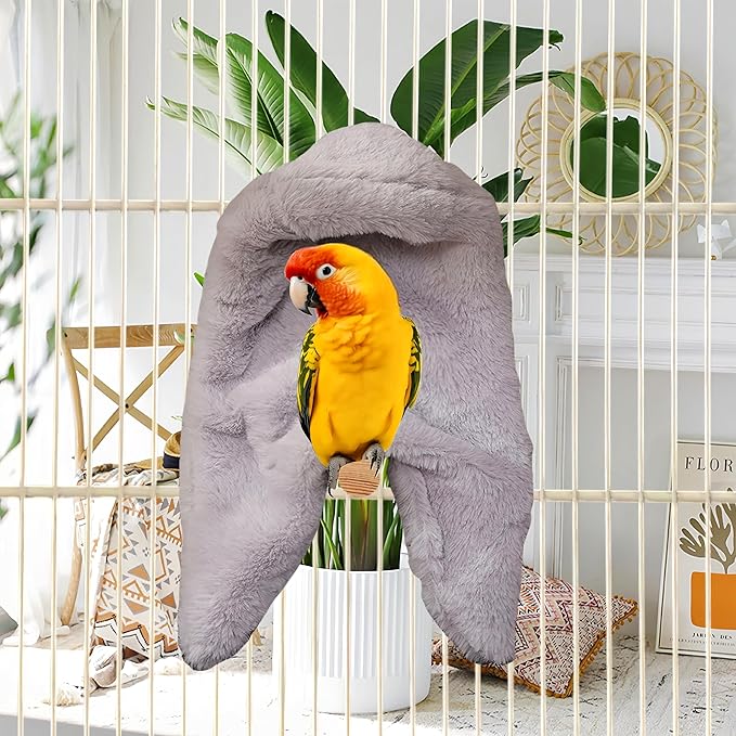 2Pcs Bird Blanket for Cage Bird Cozy Corner Fleece Parrot Snuggle Hut Warm Bird Nest House Bed Hanging Hammock Bird Shelter Bed for Parakeets Cockatiels Conure Lovebird Finch-Pink&Grey