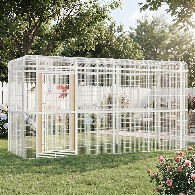 154" Heavy Duty Outdoor Walk-in Bird Cage - Carbon Crystal Board & Metal Aviary for Macaws, Budgies, Conures, Lovebirds & More - Spacious Flight Cage for Large & Small Birds