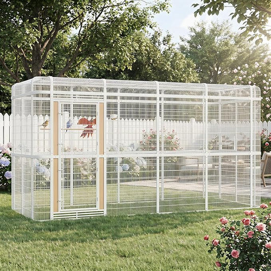 154" Heavy Duty Outdoor Walk-in Bird Cage - Carbon Crystal Board & Metal Aviary for Macaws, Budgies, Conures, Lovebirds & More - Spacious Flight Cage for Large & Small Birds