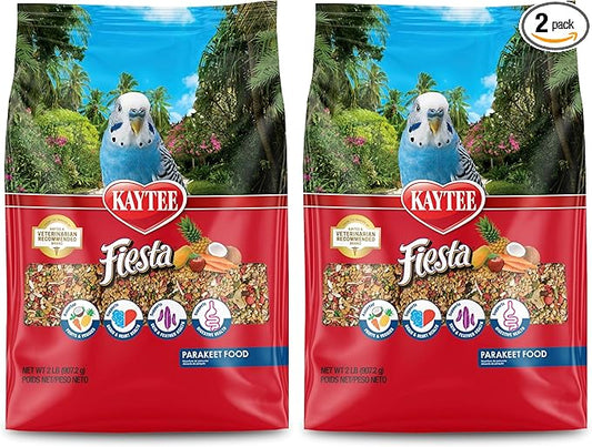 Kaytee Fiesta Parakeet Food,Nutritious and Fun Blend,Supports Skin,Feather,Digestion,Brain and Heart Health,2 pounds,(Pack of 2)