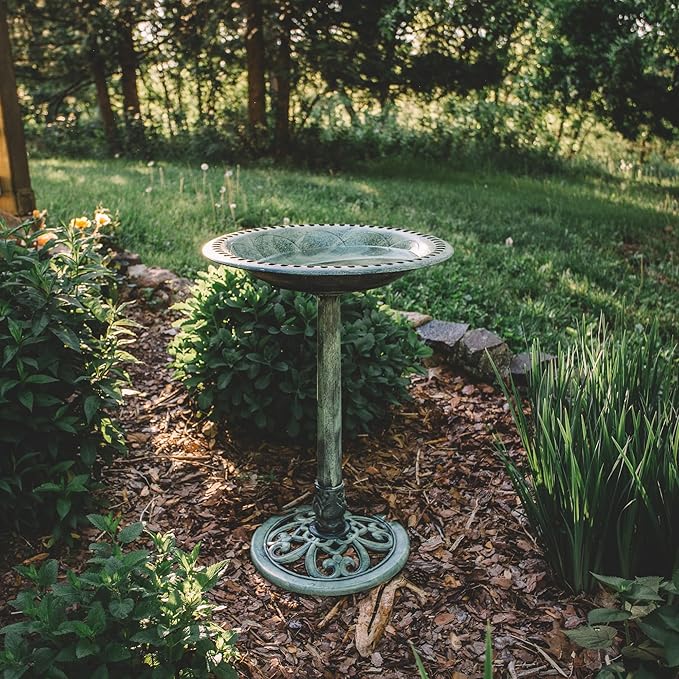 Backyard Expressions Outdoor Garden Bird Bath - Mint Green - Weather Resistant Polyresin - 27 Inch