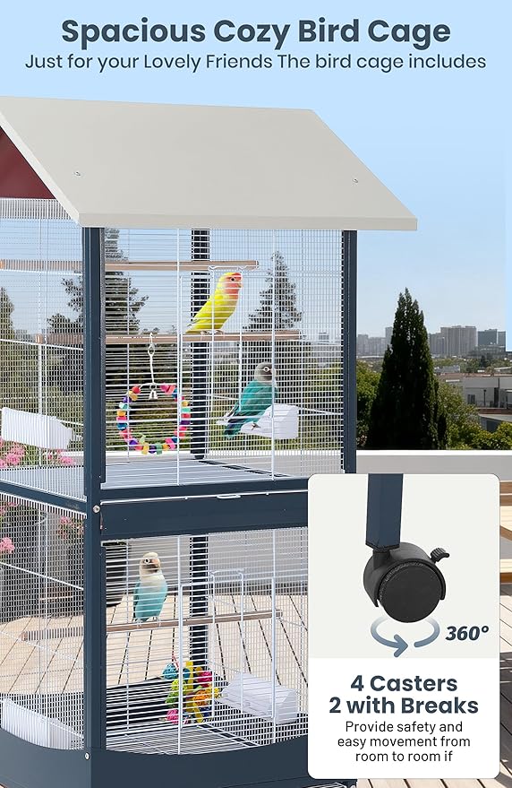 Garvee Bird Cage, 66''H Extra Large Bird Cage, w/Removeble Tray, Waterproof Roof, Easy to Clean, Lockable Caster, Indoor& Outdoor Application for Conure,Macaw,Budgie,Cockatiel,Lovebirds,Parakeet