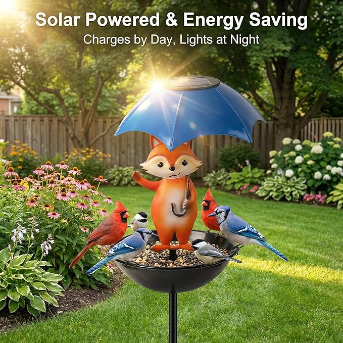 Topadorn Solar Bird Feeder with Pole – Outdoor Standing Bird Feeder with LED Light for Garden & Yard