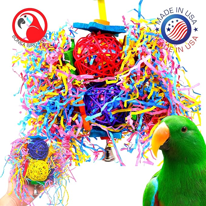 Bonka Bird Toys 1854 Tri Foraging Star 13" x 8" Natural Vine Ball Chew and Shred Toy for Medium to Large Birds Like Conures African Greys Amazons and Similar