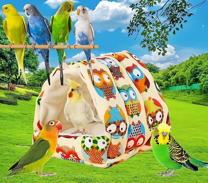 Bird Nest Plush Snuggle Hanging Hammock Bird Cave Parrot Sleeping Bed Shed Hut Hanging Tent for Hamster Parrot Macaw Budgies Parakeet Cockatiels Lovebird-Owl