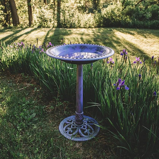 Backyard Expressions Outdoor Garden Bird Bath - Lilac Purple - Weather Resistant Polyresin - 27 Inch