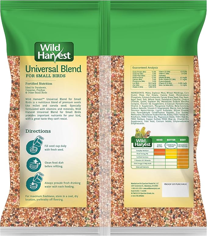 Wild Harvest Universal Blend for Small Birds 3 Pounds, Foritified Nutrition (Pack of 2)