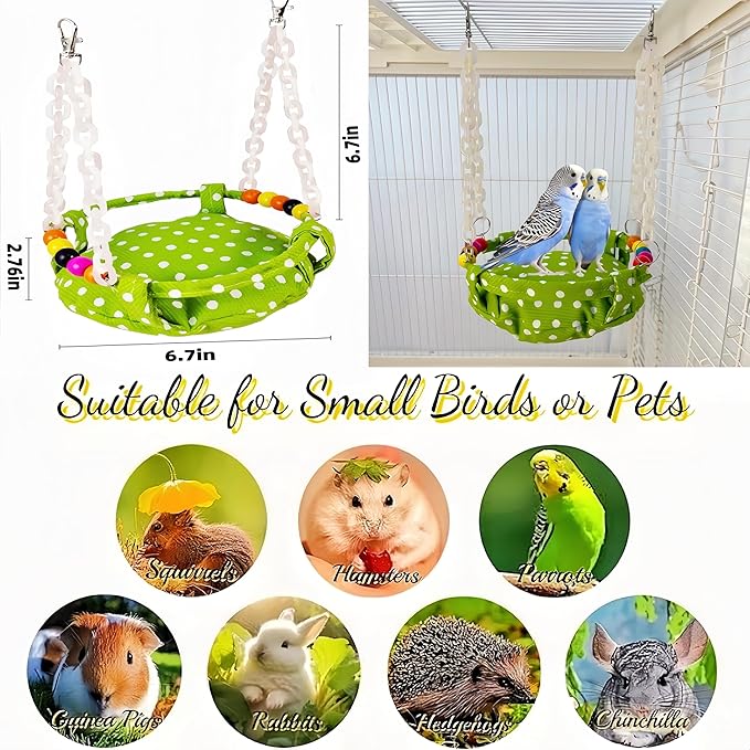 Bird Nest for Cage Parakeets Sleeping Bed Hanging Bird Hammock Parrot Bed Nest Wooden Perch Stand Swing for Conure, Budgie, Lovebird, Finch, Small Pets-Round