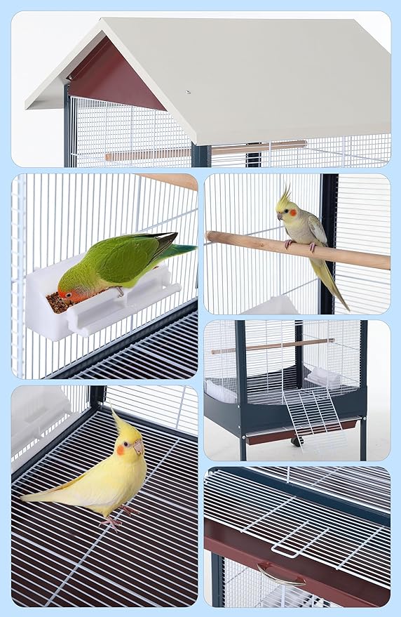 Garvee Bird Cage, 66''H Extra Large Bird Cage, w/Removeble Tray, Waterproof Roof, Easy to Clean, Lockable Caster, Indoor& Outdoor Application for Conure,Macaw,Budgie,Cockatiel,Lovebirds,Parakeet