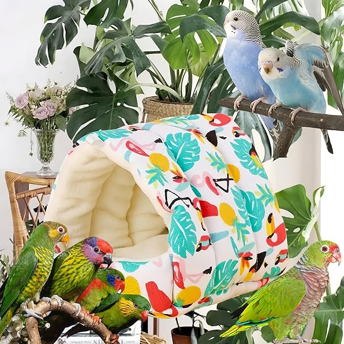 Bird Nest Plush Snuggle Hanging Hammock Bird Cave Parrot Sleeping Bed Shed Hut Hanging Tent for Hamster Macaw Budgies Parakeet Cockatiels Lovebird-Parrot (White)