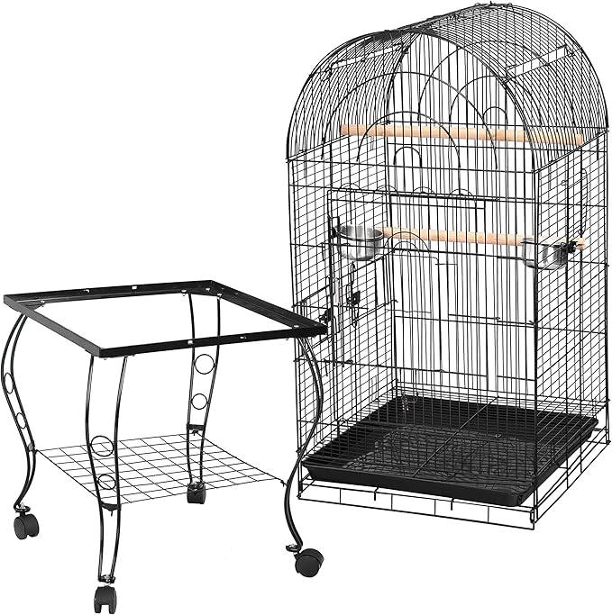 63.5 Inches Medium Bird Cage Open Top Parrot Cage with Detachable Stand, Rolling Wheels Lovebird Cockatiel Quaker Sun Parakeet Green-Cheek Conure Cage