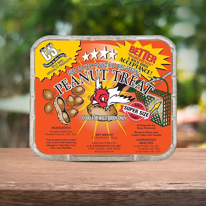 C&S Peanut Suet Treat, Suet Cakes for Wild Birds Including Nuthatches, Woodpeckers and Chickadees, Pack of 8