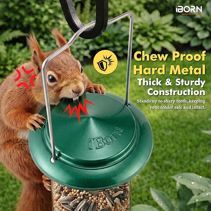 iBorn Metal Bird Feeders 6 Ports Hanging Wild Bird Seed Feeder for Mix Seed Blends, Seed Feeder, Sunflower Heart, Birdbath, Heavy Duty All Metal Green Finishing 15 Inch 6Port, Pack of 2,Gift Box
